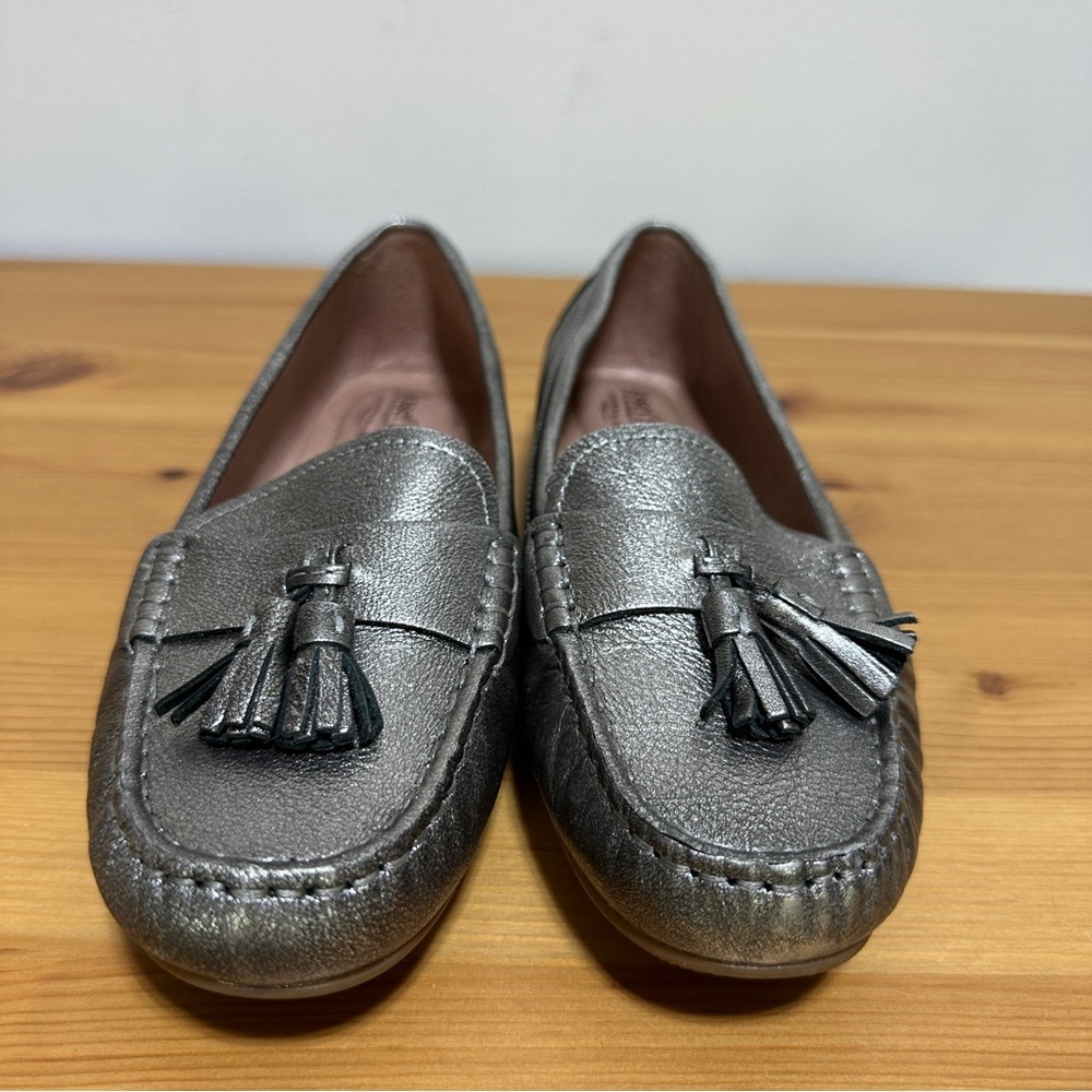 Josef Seibel Metallic Leather Tassel Loafers Silver Comfort Flats Size 37